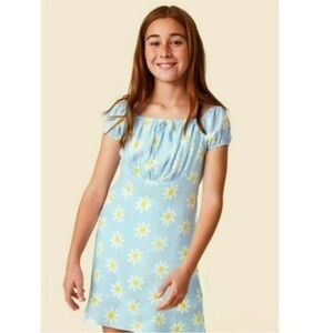 Girls blue daisy mini dress shirt sleeve mini casual kids